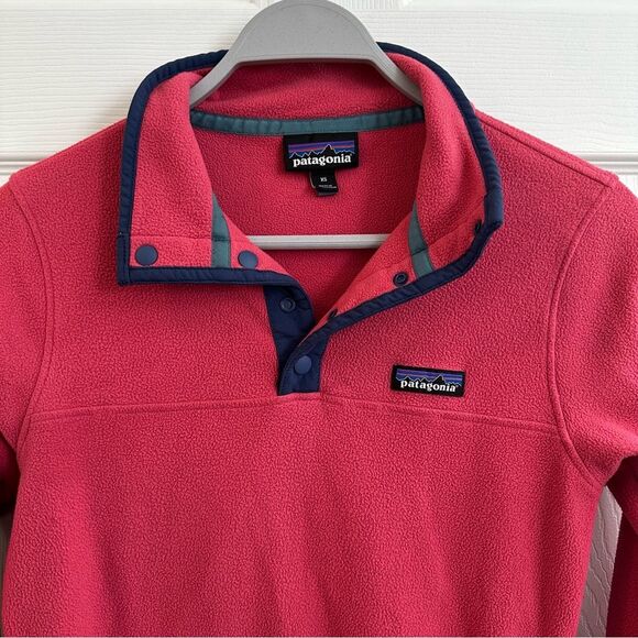 Patagonia Synchilla Snap Button Pullover Pink Fleece Navy Trim Womens Xsmall - Picture 4 of 8
